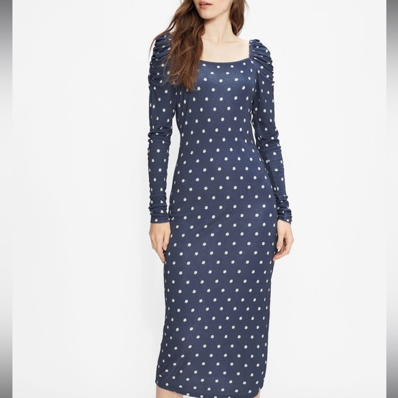 TED Baker Ditsy Spot Long Sleeve Jersey Midi Dress 2 - Picture 8 of 10